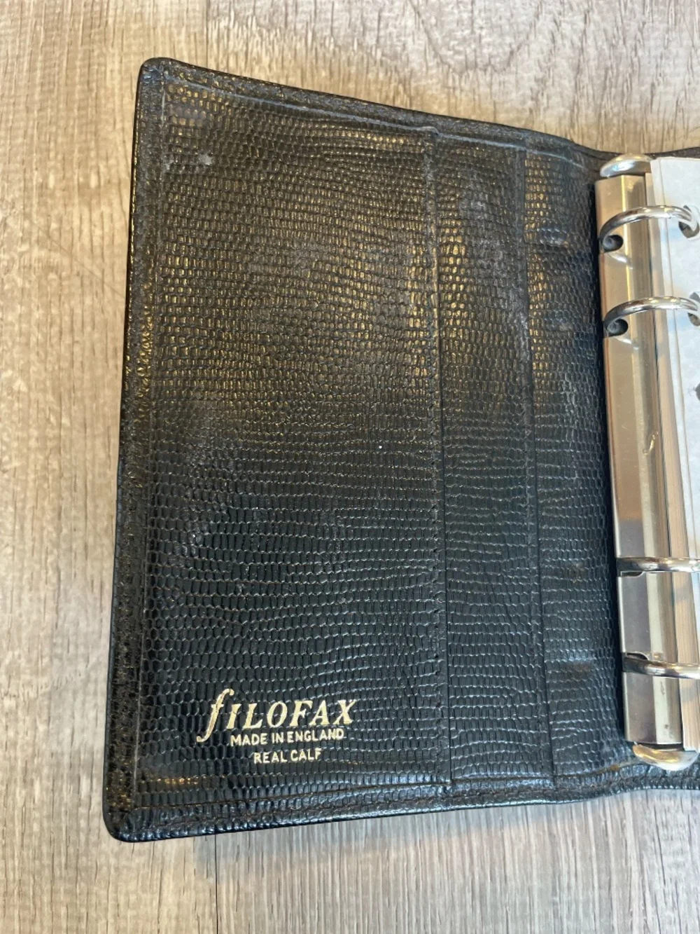 Vintage 90s Filofax Pocket Organizer 4-Ring Planner Binder | Black Lizard Print